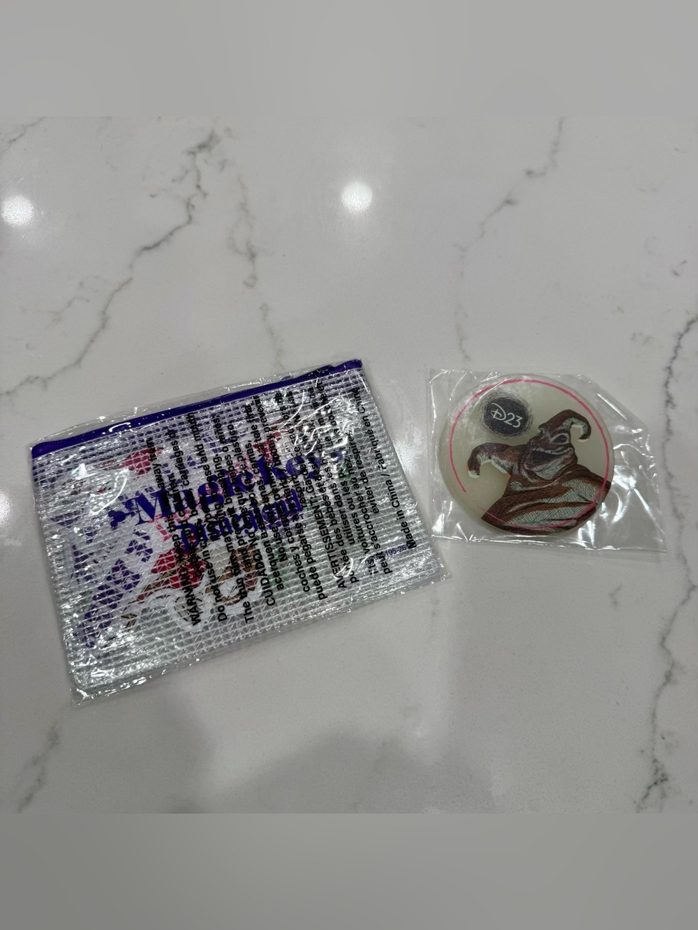 D23 Oogie Boogie Bash Glow in the Dark Button Pin & Magic Key Bag W/ Stickers